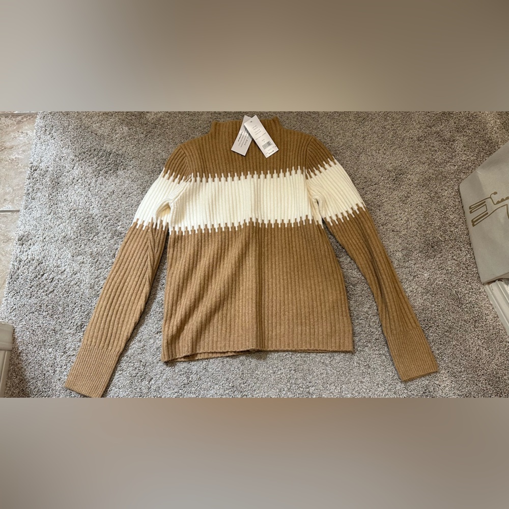French Connection Brown and Cream Cowl Neck Sweater